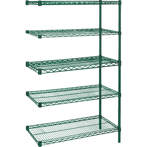 Heavy-Duty Green Epoxy Finish Wire Shelving, Add-On Kit, 5 Tiers, 30" W x 74" H x 14" D Sécurité Médic