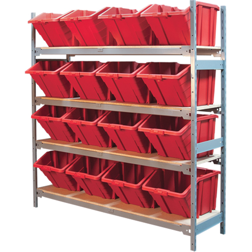 Wide Span Shelving with Jumbo Plastic Bins, Steel, Boltless, 800 lbs. Capacity, 66" W x 72" H x 18" D Sécurité Médic