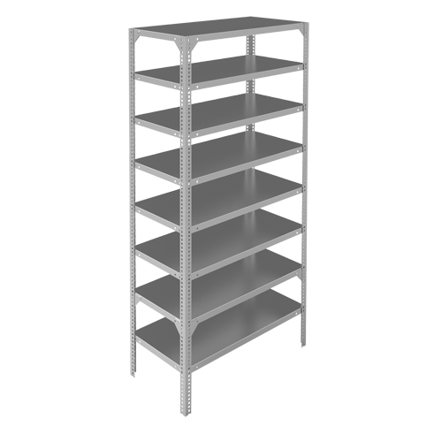 Shelving Unit, Galvanized Steel, Slotted Angle, 400 lbs. Capacity, 36" W x 96" H x 15" D Sécurité Médic