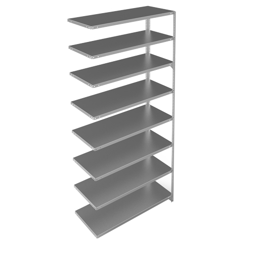 Shelving Unit, Galvanized Steel, Slotted Angle, 275 lbs. Capacity, 48" W x 96" H x 18" D Sécurité Médic