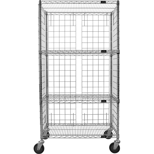 Enclosed Wire Shelf Cart, Chrome Plated, 36" x 69" x 18", 800 lbs. Capacity Sécurité Médic