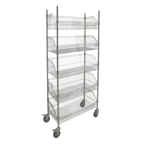 Wire Basket Shelving Cart, 5 Tiers, 48" W x 80" H x 24" D Sécurité Médic