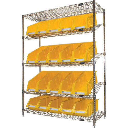 Slanted Wire Shelf with Bins, 5 Tiers, 48" W x 63" H x 18" D Sécurité Médic