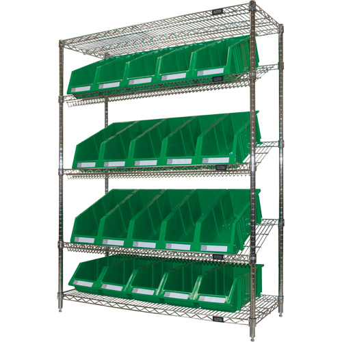 Slanted Wire Shelf with Bins, 5 Tiers, 48" W x 63" H x 18" D Sécurité Médic