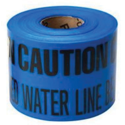 Ruban d'avertissement de danger souterrain Buried Water Line Identoline, 6" la x 1000' lo, Noir sur bleu Sécurité Médic