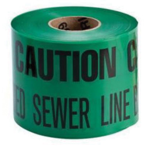 Ruban d'avertissement de danger souterrain Buried Sewer Line Identoline, 6" la x 1000' lo, Noir sur vert Sécurité Médic