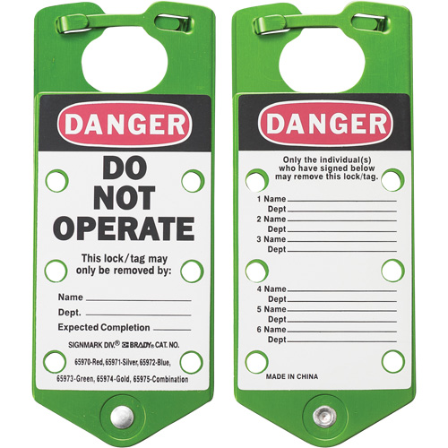 Labeled Lockout Hasps, Green Sécurité Médic
