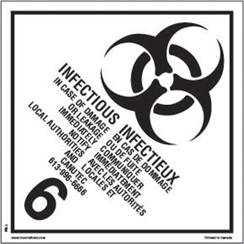 &eacute;tiquettes d'exp&eacute;dition TMD, Classe 6,2, Substances infectieuses, Papier Sécurité Médic