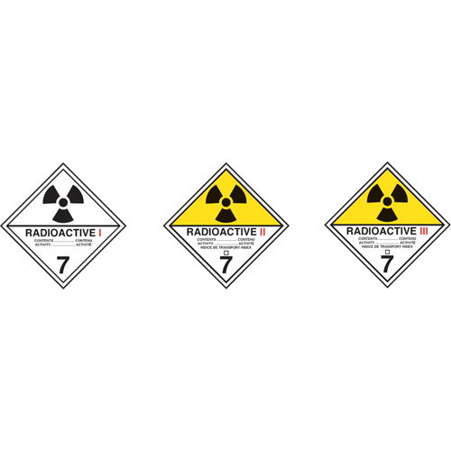 &eacute;tiquettes d'exp&eacute;dition TMD, Classe 7, Radioactif I, Vinyle Sécurité Médic