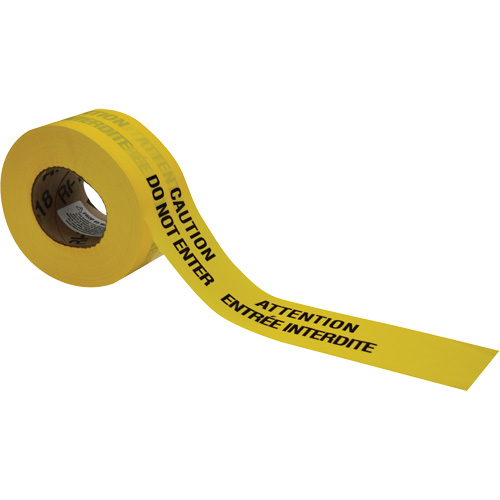 Rubans pour barricades, Bilingue, 3" la x 1000' lo, 3,5 mils, Noir sur jaune Sécurité Médic