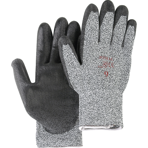 Gants de tricot poivre & sel avec rev&ecirc;tement de paume noir, Taille Petit/7, Rev&ecirc;tement Polyur&eacute;thane, Enveloppe en PEHP, ANSI/ISEA 105 niveau 2 Sécurité Médic