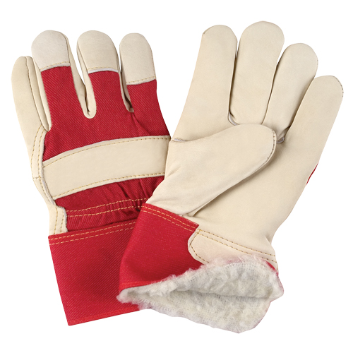 Gants d'ajusteur rouge & blanc doubl&eacute;s pour l'hiver de premi&egrave;re qualit&eacute;, Grand, Paume en Cuir fleur de vache, Doublure en Boa Sécurité Médic
