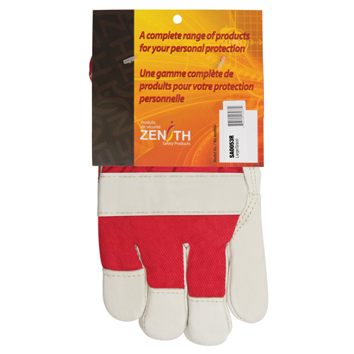 Gants d'ajusteur rouge & blanc doubl&eacute;s pour l'hiver de premi&egrave;re qualit&eacute;, Grand, Paume en Cuir fleur de vache, Doublure en Boa Sécurité Médic