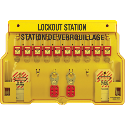Lockout Stations, Thermoplastic Padlocks, 10 Padlock Capacity, Padlocks Included Sécurité Médic