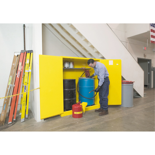 Sure-Grip&reg; EX Vertical Drum Storage Cabinets, 110 US gal. Cap., 2 Drums, Yellow Sécurité Médic