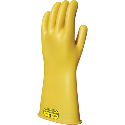 Yellow Natural Rubber Insulating Gloves, ASTM Class 2, Size 8, 14" L Sécurité Médic