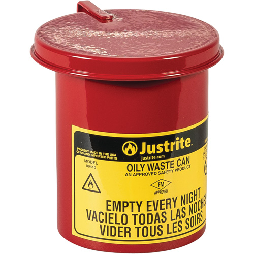 Mini bidons pour d&eacute;chets huileux pour dessus d'&eacute;tabli, Homologu&eacute; FM, 0,45 gal. US, Rouge Sécurité Médic