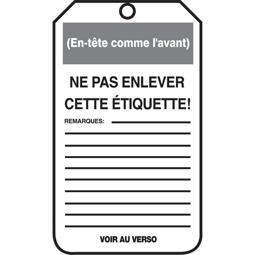 Lockout Tags, Cardstock, 3-1/8" W x 5-7/8" H, French Sécurité Médic