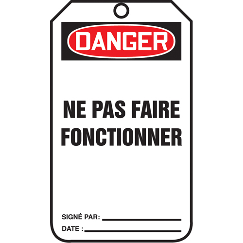 &eacute;tiquettes de verrouillage, Plastique, 3-3/8" la x 5-7/8" h, Français Sécurité Médic