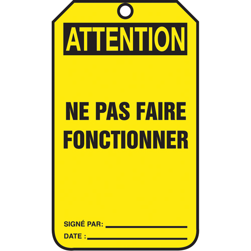 &eacute;tiquettes de verrouillage, Papier cartonn&eacute;, 3-1/8" la x 5-7/8" h, Français Sécurité Médic