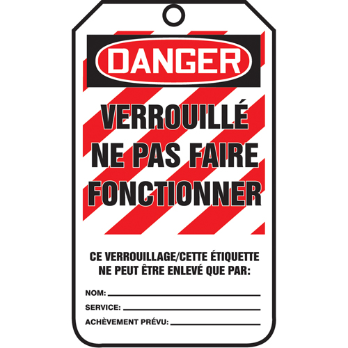 &eacute;tiquettes de verrouillage, Plastique, 3-3/8" la x 5-7/8" h, Français Sécurité Médic