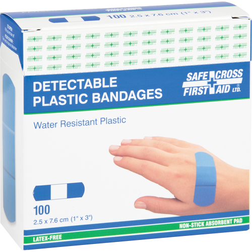 Bandages, Rectangulaire/carr&eacute;e, 3", Plastique d&eacute;tectable, St&eacute;rile Sécurité Médic