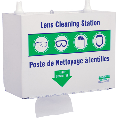 Postes en M&eacute;tal Pour Le Nettoyage De Verres - Deux Boutielle De Solution 500ml Et 1 Boîte De Serviettes, M&eacute;tal, 10,5" lo x 5,5" p x 6,3" h Sécurité Médic