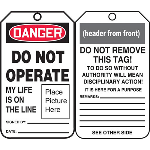 Safety Tags, Plastic, 3-3/8" W x 5-3/4" H, English Sécurité Médic