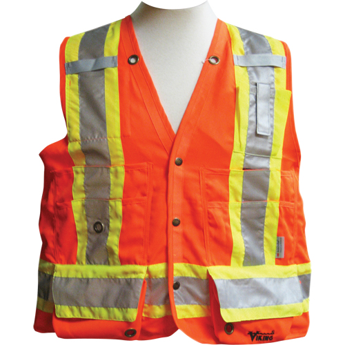 Vestes de s&eacute;curit&eacute; pour arpenteur, Orange haute visibilit&eacute;, Moyen, Polyester Sécurité Médic