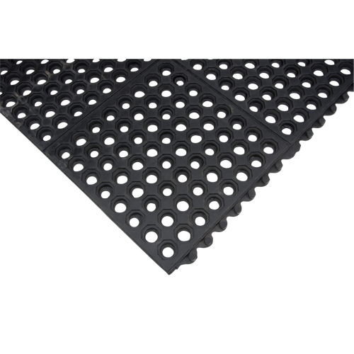Anti-Fatigue Link Matting, Honeycomb, 3' x 3' x 1/2", Black, Natural Rubber Sécurité Médic