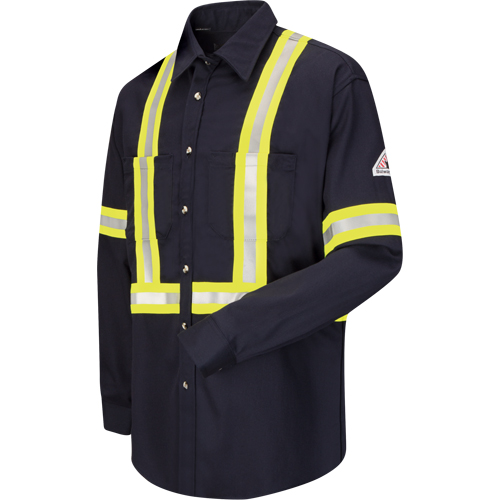 Chemise de travail avec bordure r&eacute;fl&eacute;chissante, Coton/nylon, Moyen, Orange haute visibilit&eacute; Sécurité Médic