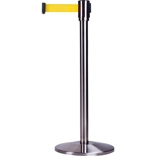 Barri&egrave;res sur pieds pour le contr&ocirc;le des foules, Acier, 35" h, Ruban Jaune, Longueur du ruban 12' Sécurité Médic