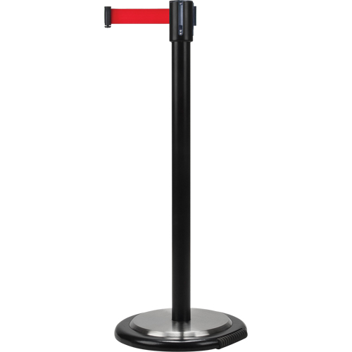 Barri&egrave;res sur pieds pour le contr&ocirc;le des foules, Acier, 35" h, Ruban Rouge, Longueur du ruban 12' Sécurité Médic