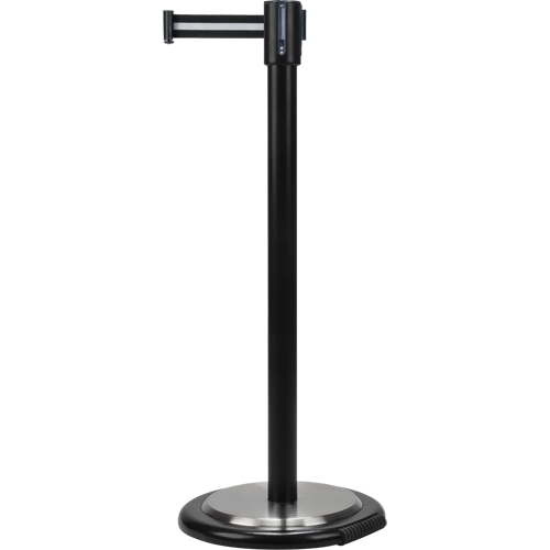 Barri&egrave;res sur pieds pour le contr&ocirc;le des foules, Acier, 35" h, Ruban Noir/Blanc, Longueur du ruban 7' Sécurité Médic