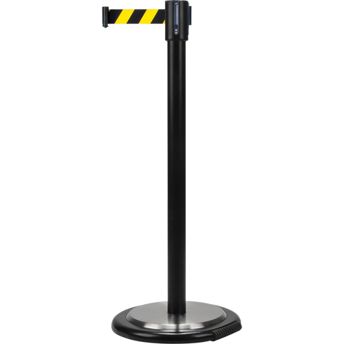 Barri&egrave;res sur pieds pour le contr&ocirc;le des foules, Acier, 35" h, Ruban Noir/Jaune, Longueur du ruban 7' Sécurité Médic