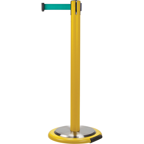 Barri&egrave;res sur pieds pour le contr&ocirc;le des foules, Acier, 35" h, Ruban Vert, Longueur du ruban 7' Sécurité Médic