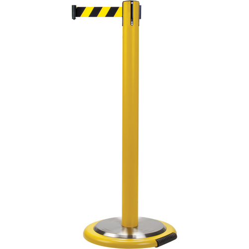 Free-Standing Crowd Control Barrier, Steel, 35" H, Black/Yellow Tape, 7' Tape Length Sécurité Médic