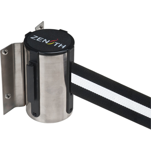 Barri&egrave;re &agrave; fixation murale, Acier, Fixation par vis, 7', Ruban Noir/Blanc Sécurité Médic