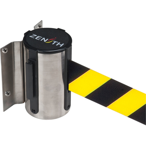 Wall Mount Barrier, Steel, Screw Mount, 7', Black/Yellow Tape Sécurité Médic