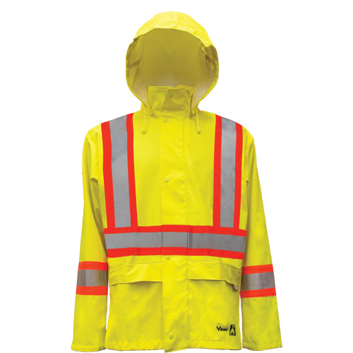 Hi-Vis FR/PU Safety Rain Jackets, X-Large, High Visibility Lime-Yellow Sécurité Médic