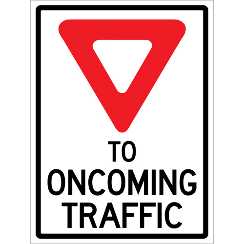 "Yield to Oncoming Traffic" Roll-Up Sign Traffic Sign, 36" x 48", Vinyl, English with Pictogram Sécurité Médic