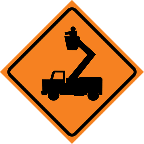 Man in Elevated Bucket Roll-Up Traffic Sign, 29-1/2" x 29-1/2", Vinyl, Pictogram Sécurité Médic