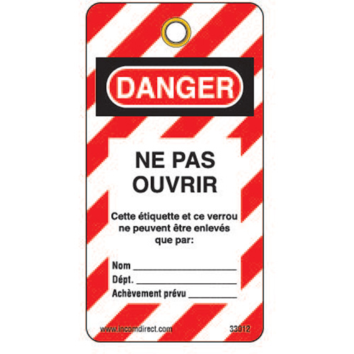 Lockout Tags, Plastic, 3" W x 5-3/4" H, French Sécurité Médic
