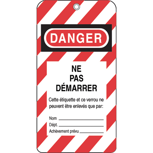 Lockout Tags, Plastic, 3" W x 5-3/4" H, French Sécurité Médic