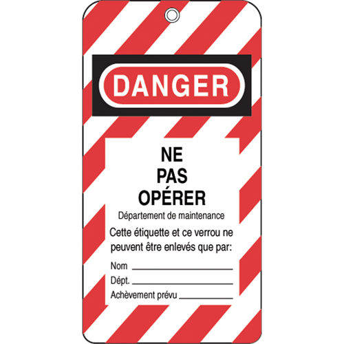 Lockout Tags, Plastic, 3" W x 5-3/4" H, French Sécurité Médic