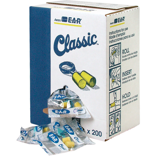 Bouchons d'oreilles classiques E-A-R, Vrac - Sac en poly, Avec cordon Sécurité Médic