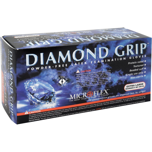 Diamond Grip Examination Gloves, X-Small, Latex, 8 mils, Powder-Free, Natural, Class 2 Sécurité Médic