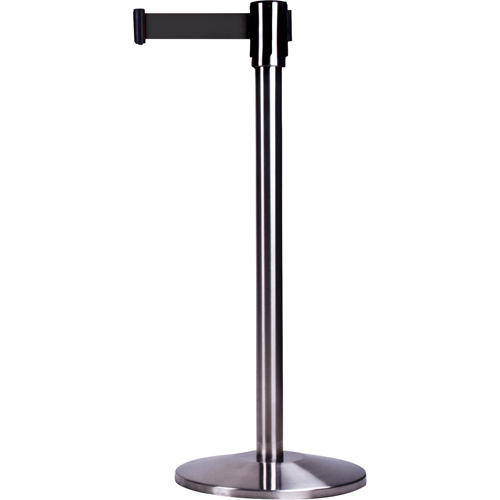 Barri&egrave;res sur pieds pour le contr&ocirc;le des foules, Acier, 35" h, Ruban Noir, Longueur du ruban 7' Sécurité Médic