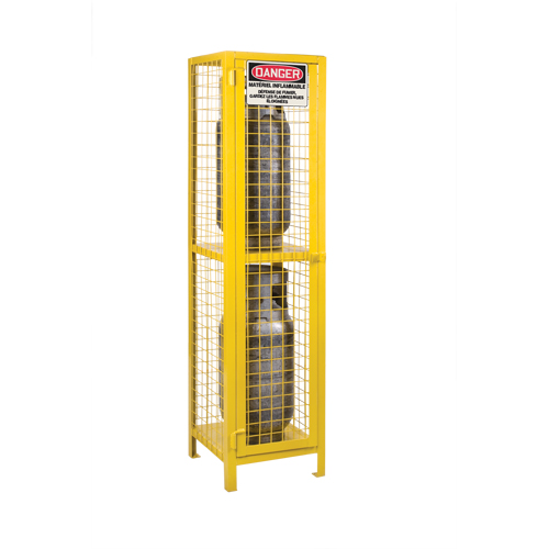 Gas Cylinder Cabinets, 2 Cylinder Capacity, 17" W x 17" D x 69" H, Yellow Sécurité Médic