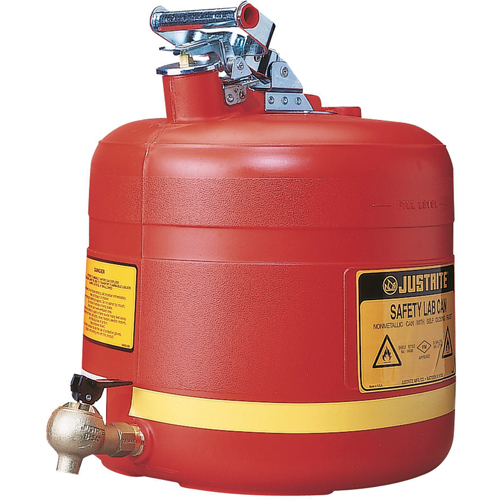 Bidon avec robinet s&eacute;curitaires pour laboratoires, Type I, Acier, 5 gal. US, Rouge, Homologu&eacute; FM Sécurité Médic